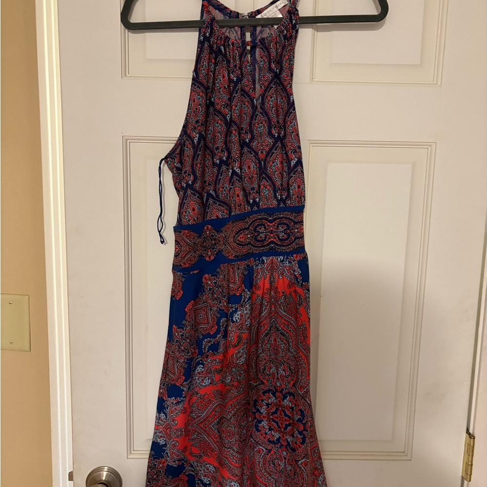 London Times Paisley Halter Maxi Dress - Blue and Red